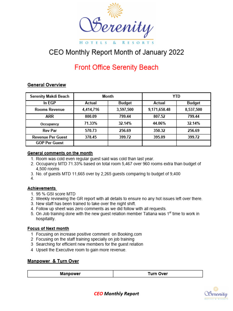January 2022 CEO Report: Serenity Beach | PDF | Business | Finance ...