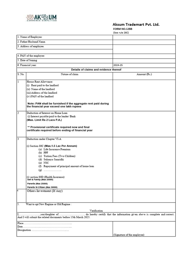 Employee Tax Claim Form 12BB Guide | PDF