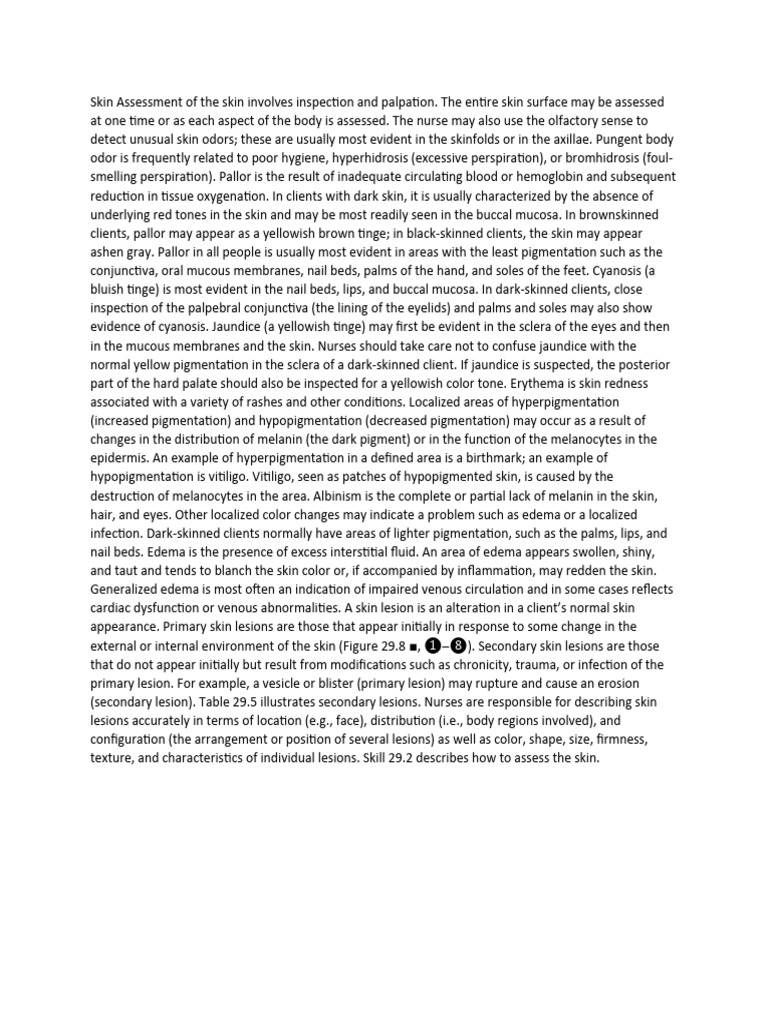 Skin Assessment of The Skin Involves Inspection and Palpation | PDF ...