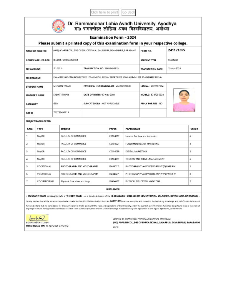 Dr Rammanohar Lohia Avadh University Ayodhya PDF