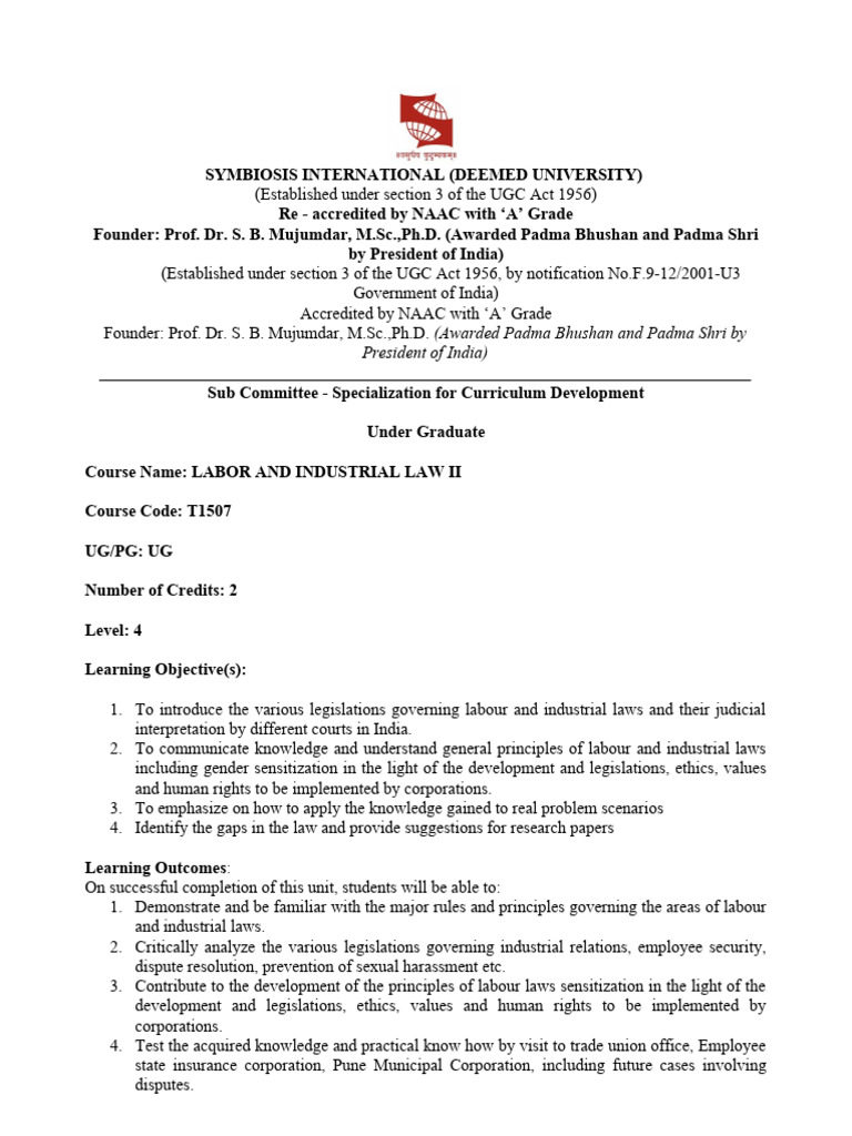 Labour And Industrial Law Ii Pdf Labour Law Occupational Safety