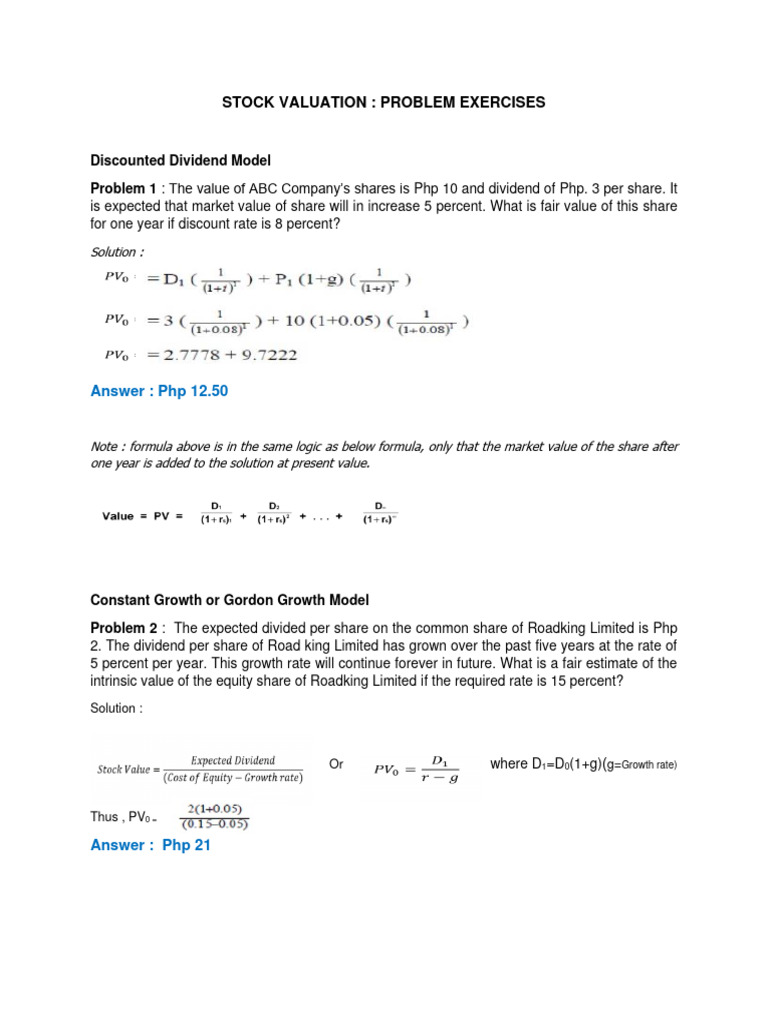 Stock Valuation Problem Exercises | PDF | Dividend | Stocks