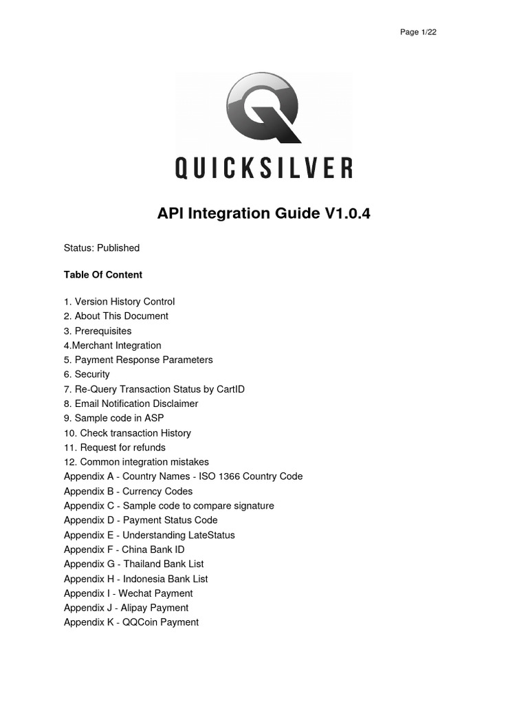 Quicksilver API Integration Guide | PDF | Web Server | Internet & Web