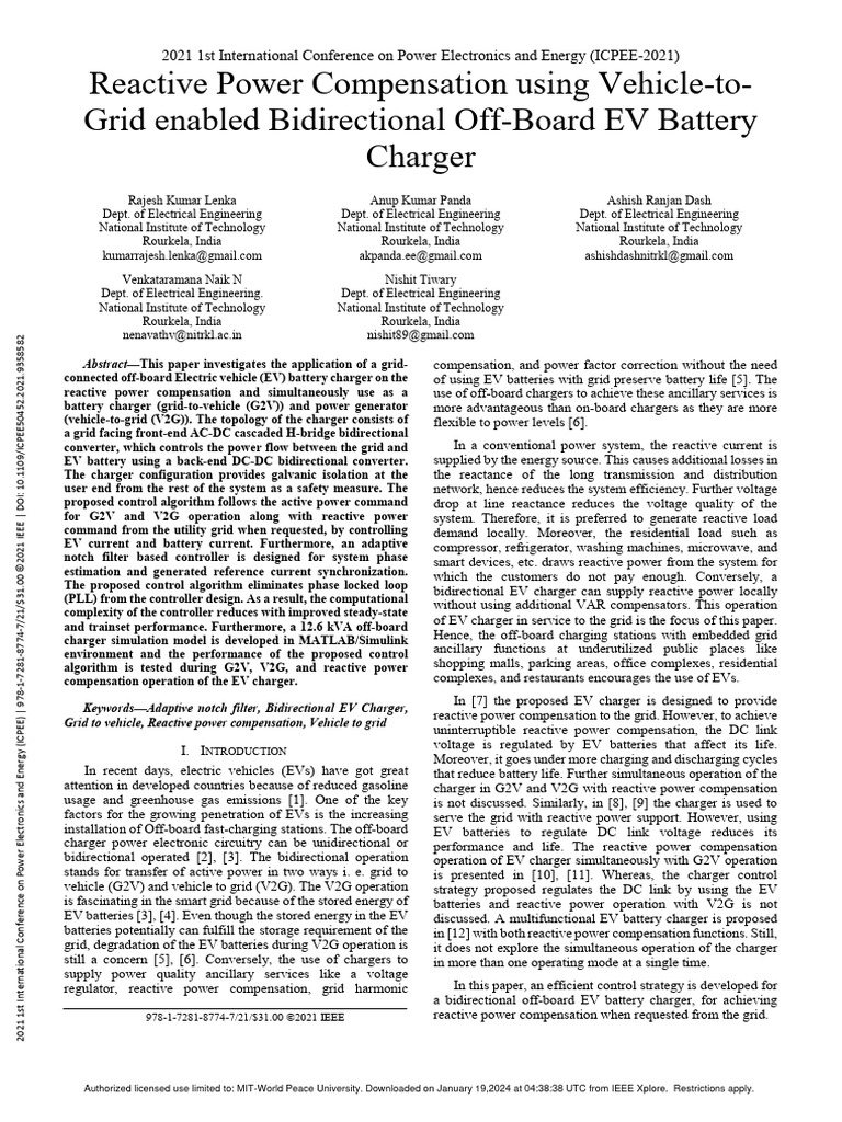 Bidirectional EV Charger for Reactive Power | PDF | Battery Charger ...