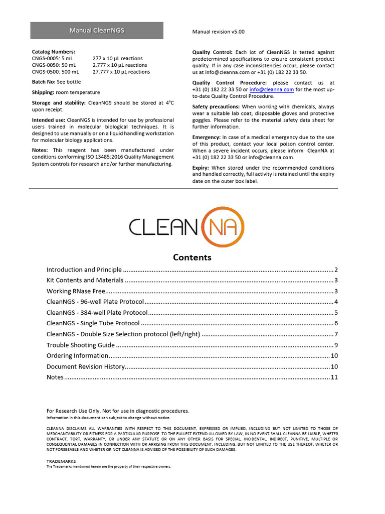 CleanNGS PCR & NGS Purification Kit Guide | PDF | Polymerase Chain ...