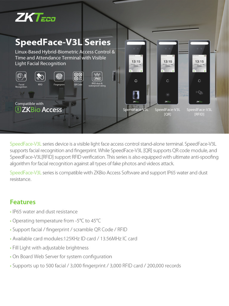 Speedface-V3l Series 2 | PDF | Smart Card | Radio Frequency Identification