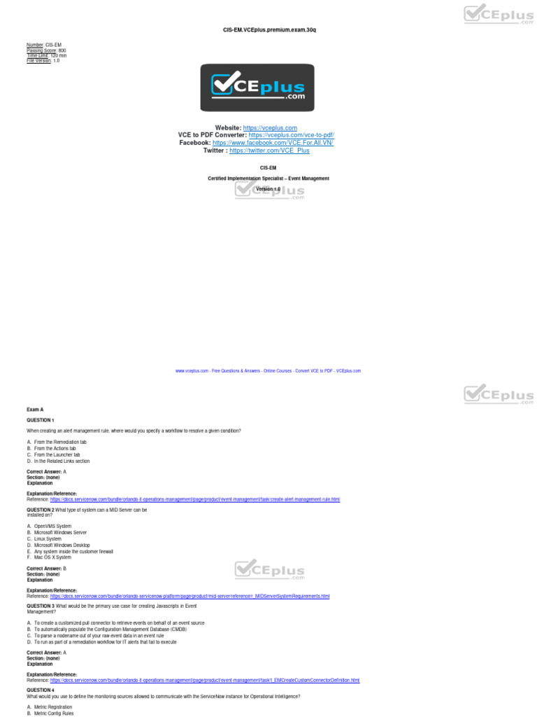 ServiceNow Premium CIS-EM by - VCEplus 30q-DEMO | PDF | Web Server ...
