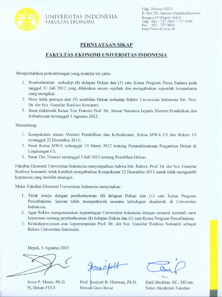 Pernyataan Sikap FEUI | PDF