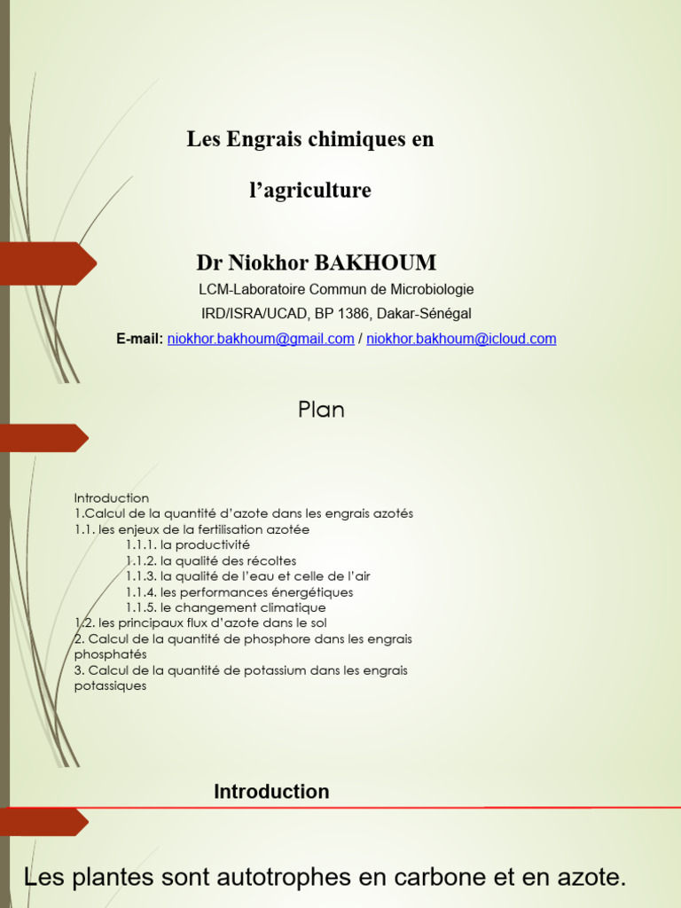 Engrais chimiques : enjeux et calculs azotés | PDF | Fertilisant | Sol ...