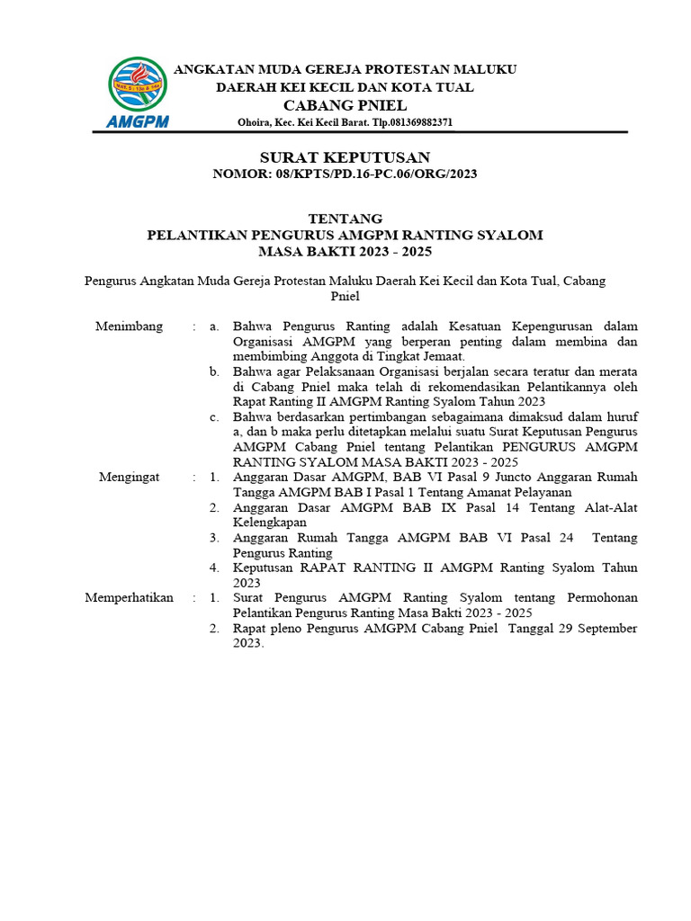 Pelantikan Pengurus AMGPM Ranting Syalom | PDF