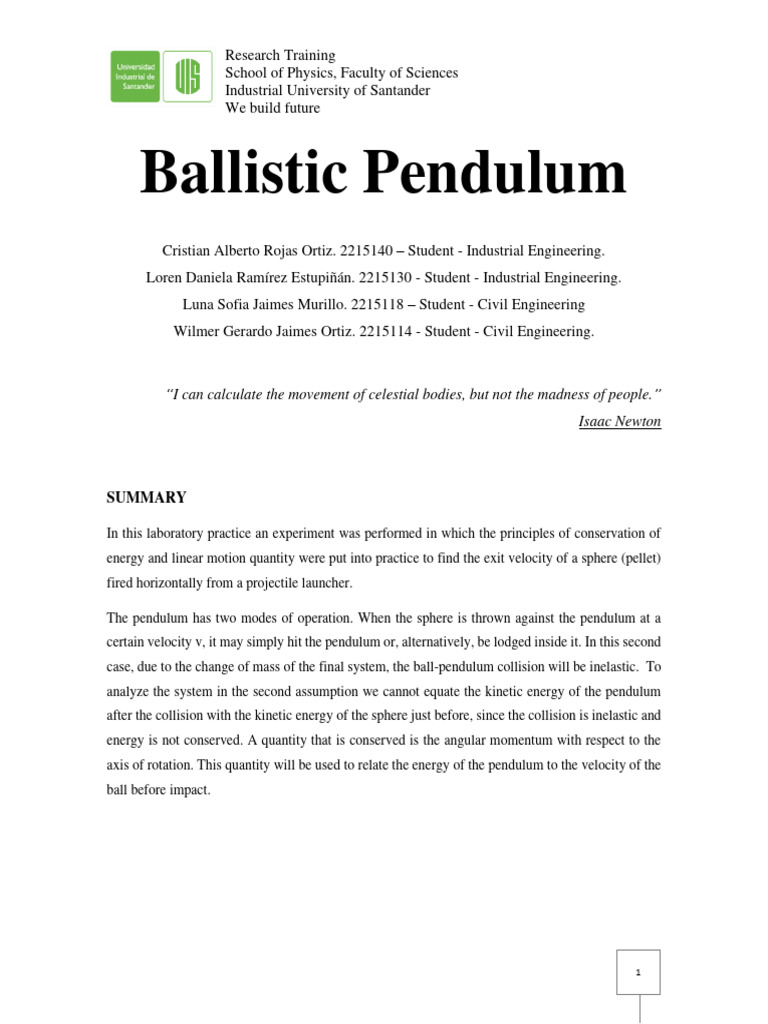 Ballistic Pendulum - Report 6 Ingles | PDF | Collision | Momentum