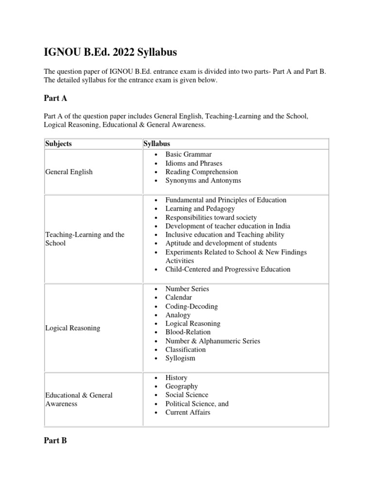 Ignou Bed Syllabus