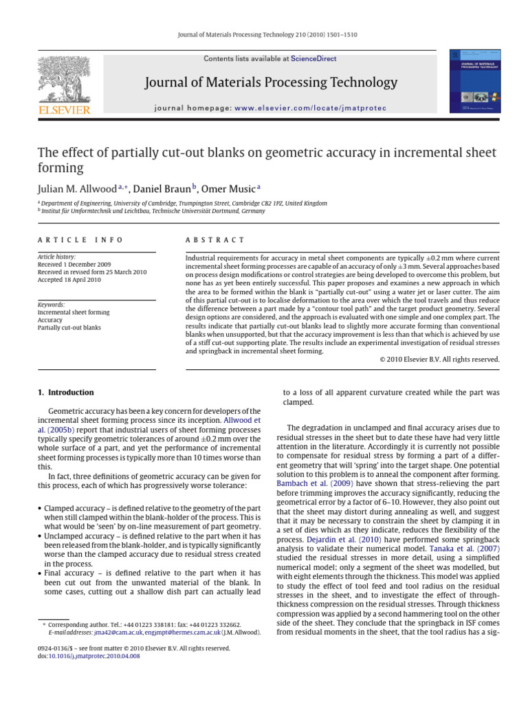 Allwood 2010 Journal of Materials Processing Technology | PDF | Sheet ...