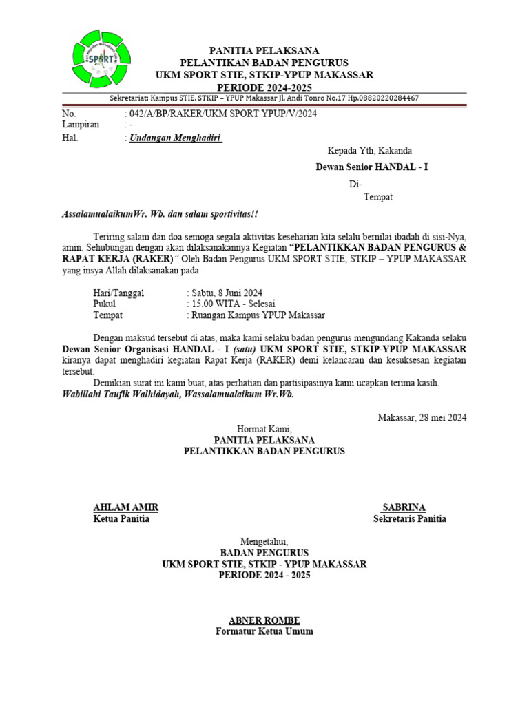 017-029 A BP Undangan Dewan Senior RAKER | PDF