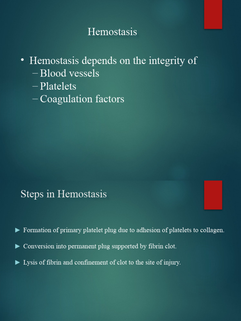 Hemostasis and Bleeding Disorders Overview | PDF | Coagulation | Platelet
