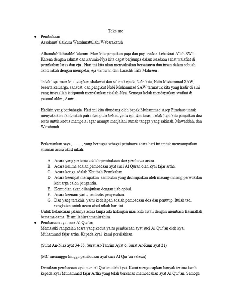 Teks Mc Dan Rundown Akad Nikah Agama Pdf