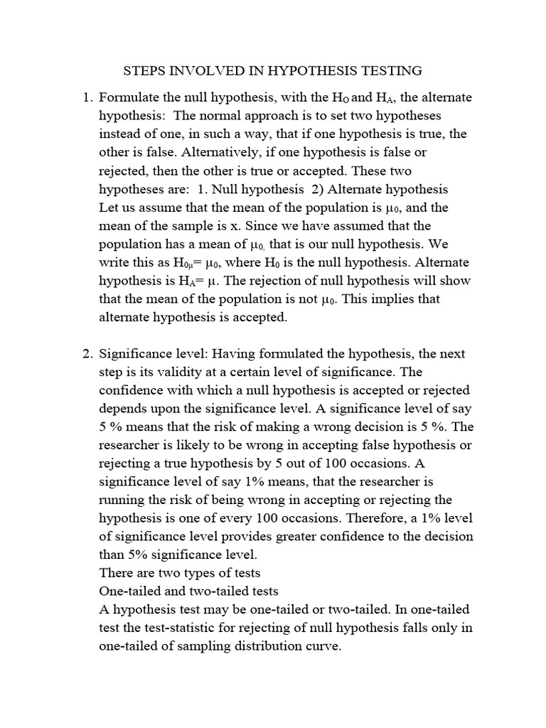 Steps involved in hypothesis testing pdf statistical hypothesis