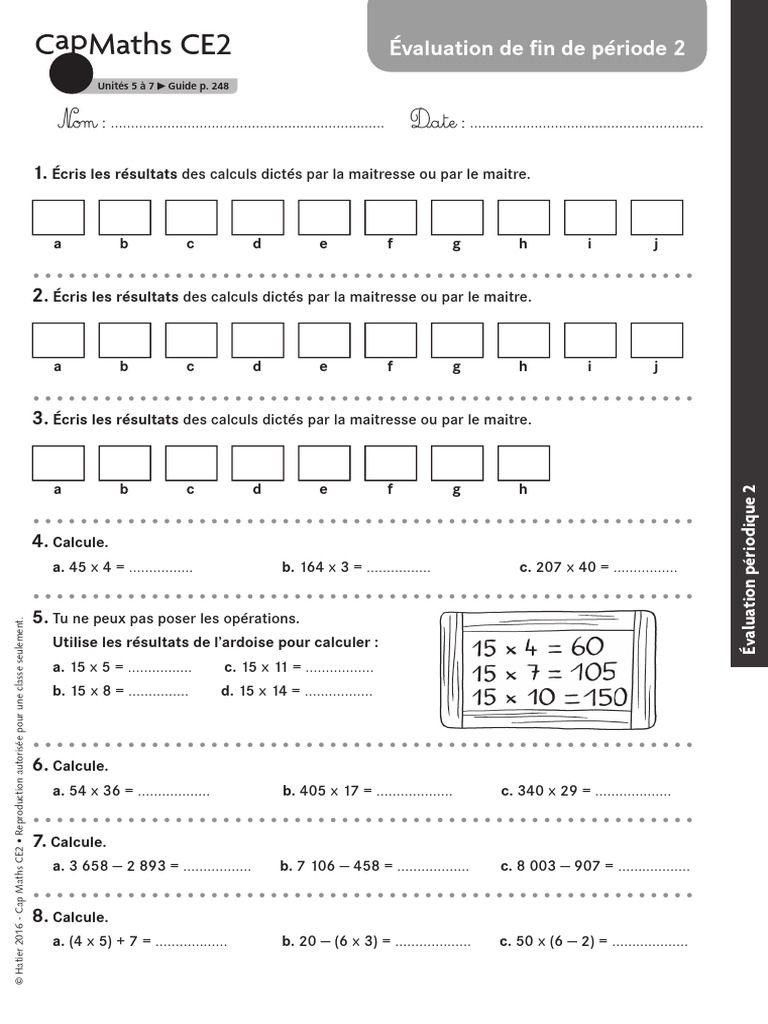 Évaluation Maths CE2 Période 2 | PDF | Échecs | Théorie (échecs)