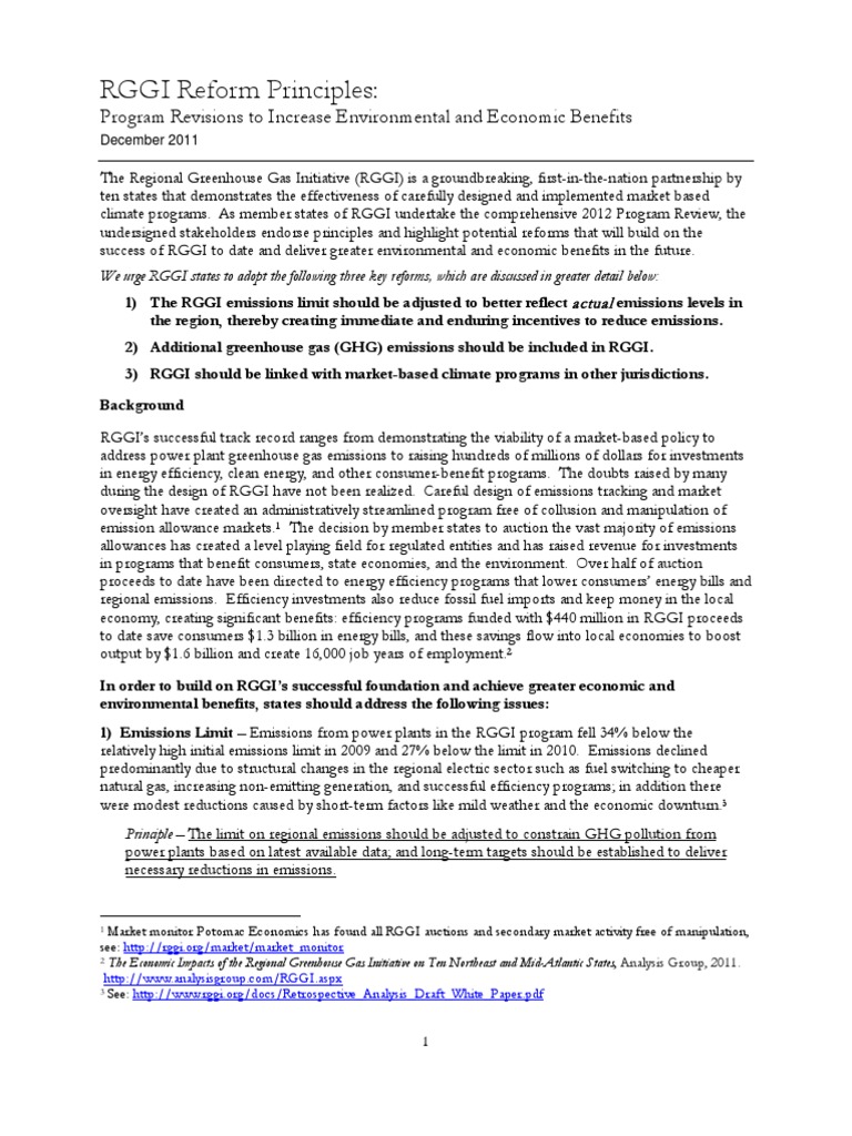 RGGI Reform Principles for Emission Reductions | PDF | Air Pollution ...