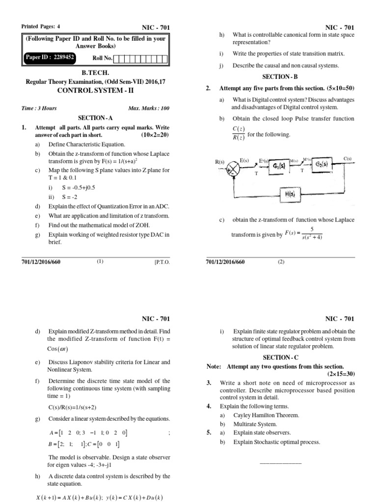 Control System - Ii: NIC - 701 NIC - 701 | PDF | Laplace Transform ...