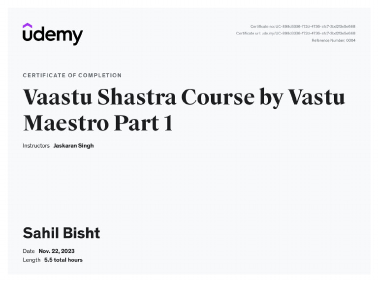 Vastu Certificate Pdf