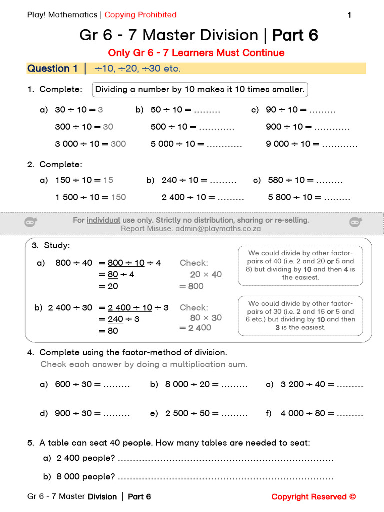 Grade 6-7 Division Practice Worksheets | PDF | Mathematics