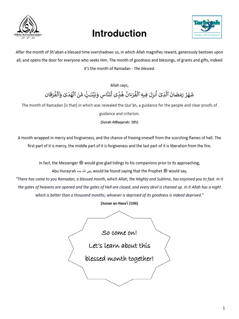 Ramadan Activity Book Part 1 | PDF | Ramadan | Muhammad