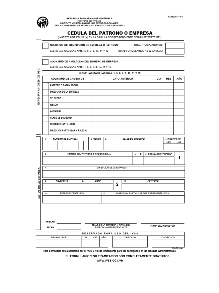 Solicitud Formulario 14-01 IVSS | PDF | Finanzas y dinero