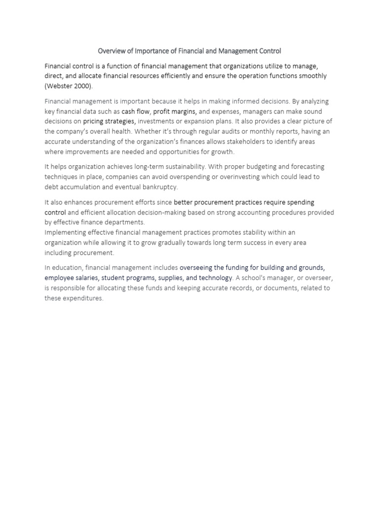Overview of Importance of Financial and Management Control | PDF ...