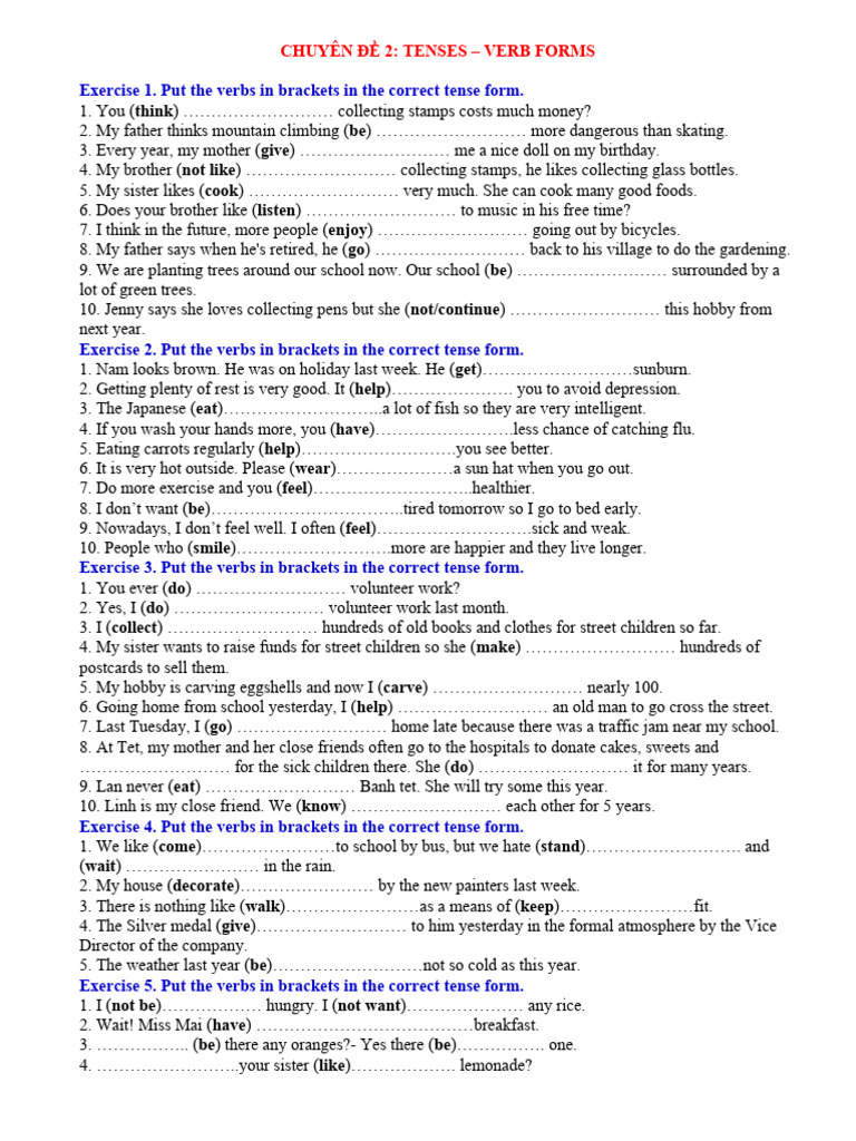 E7 CHUYÊN ĐỀ 2-GRAMMAR (VERB FORMS) | PDF