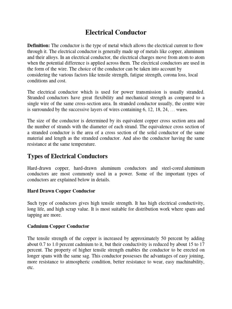 Types and Uses of Electrical Conductors | PDF | Insulator (Electricity ...