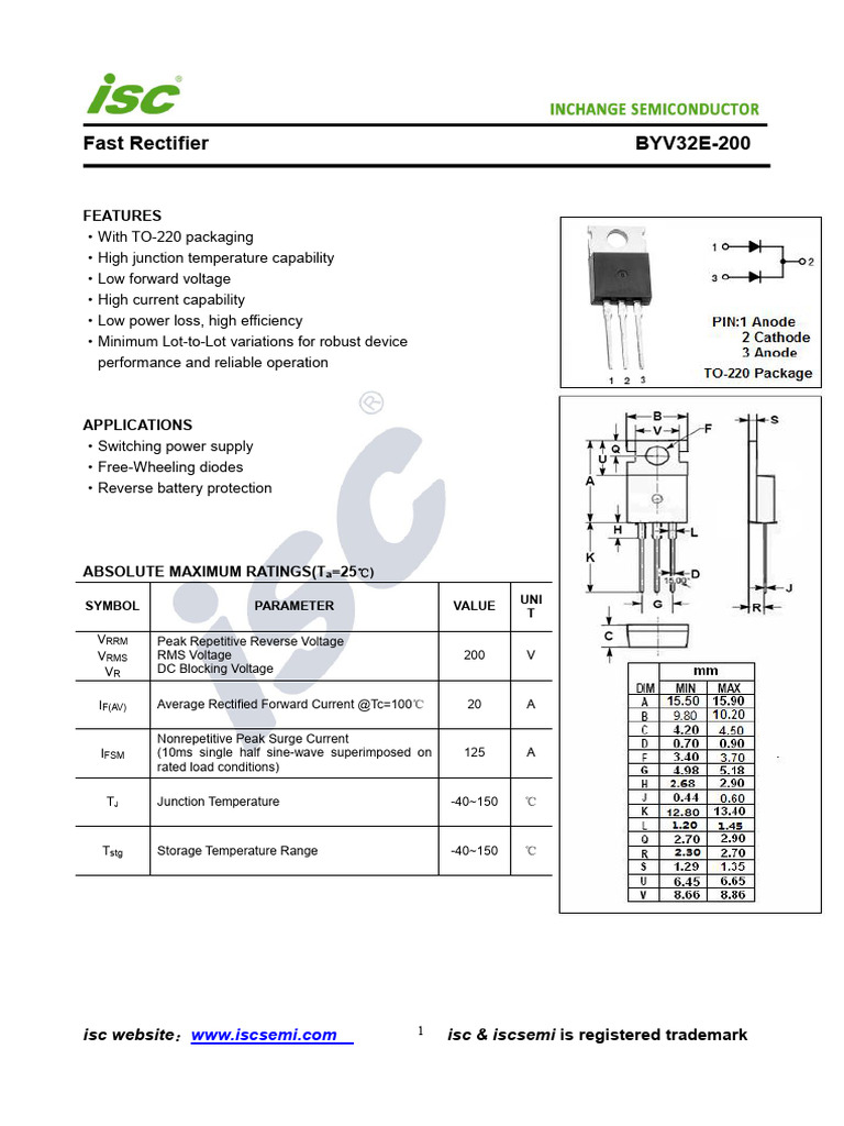 Byv32e 200 | PDF | Rectifier | Diode