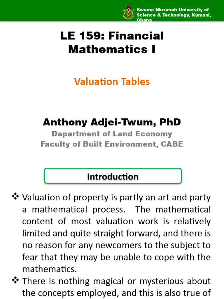 Valuation Tables for Financial Mathematics | PDF | Interest | Present Value