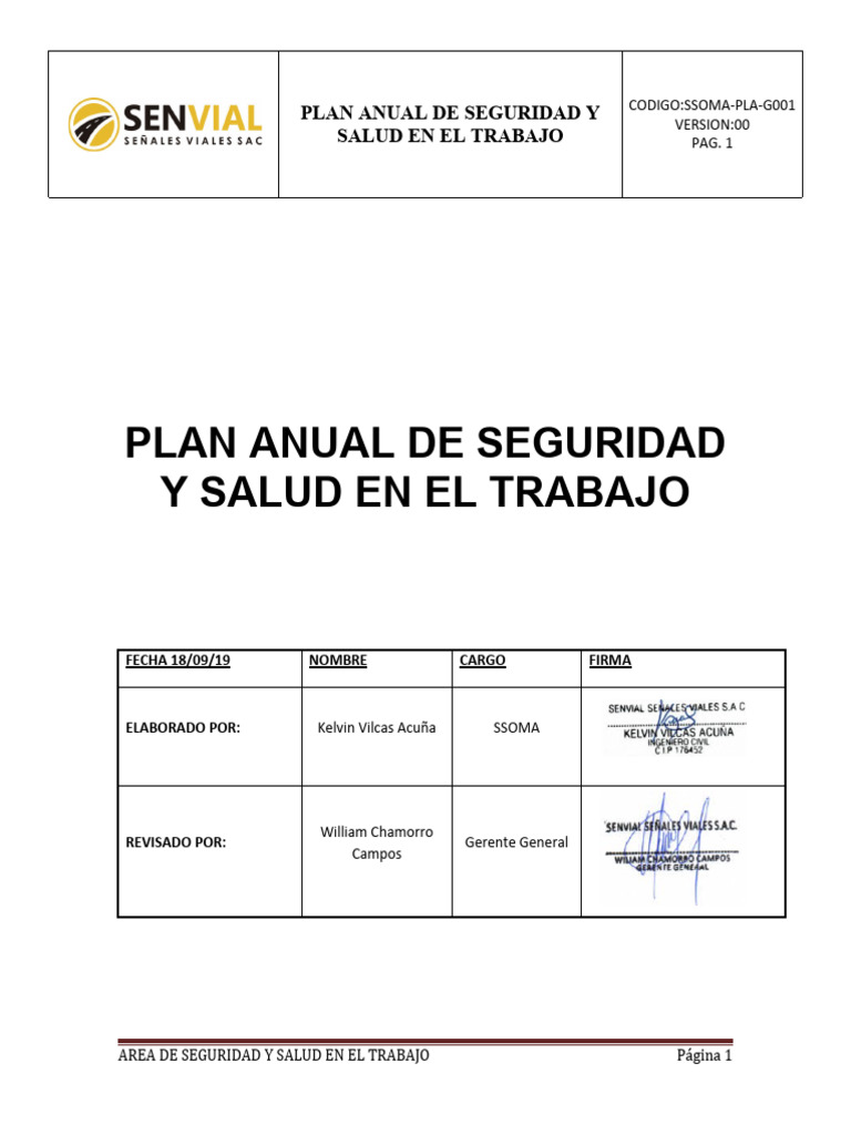 Plan Anual de Seguridad y Salud en El Trabajo | PDF | Seguridad y salud ...