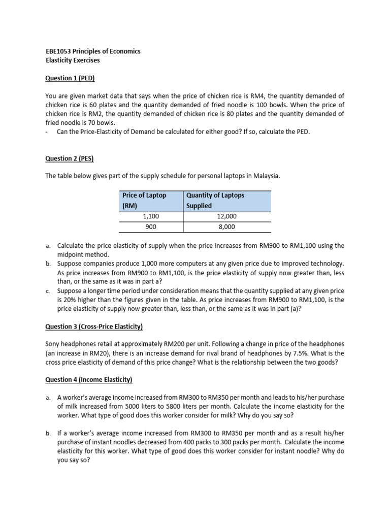 Elasticity Exercises In Economics Pdf Elasticity Economics