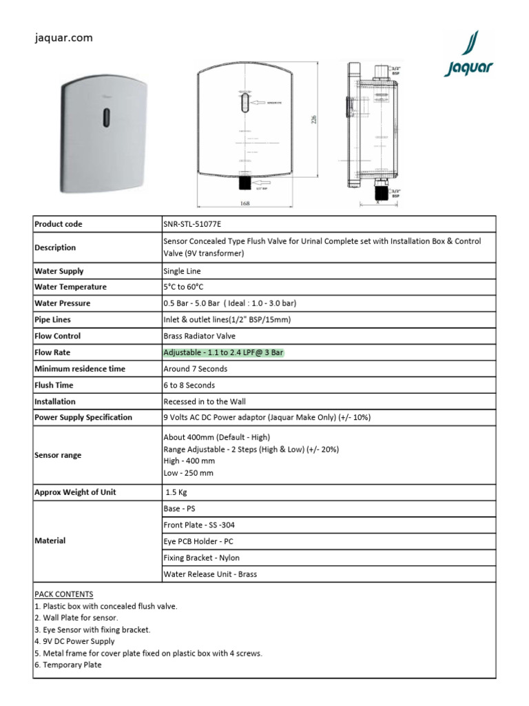 Efficient Plumbing Fixtures - Specification Sheet Jaguar For Igbc | PDF ...