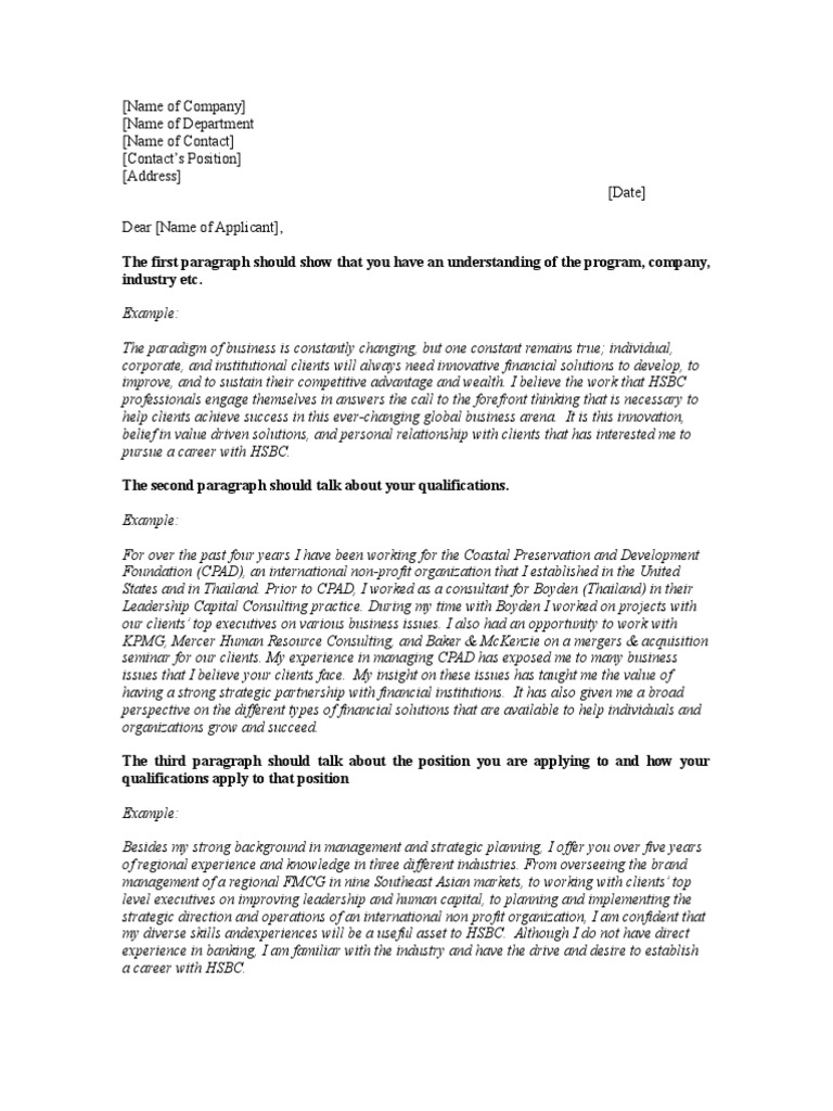 Cover Letter Template | PDF | Hsbc | Résumé