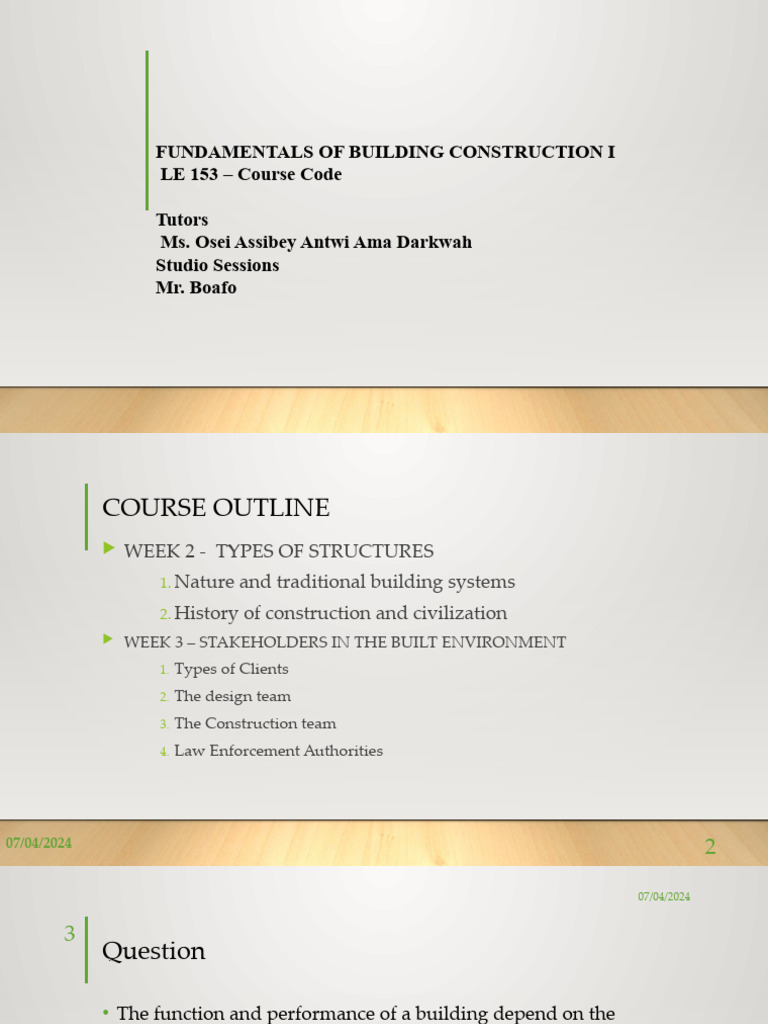 Fundamentals of Building Construction I Lec 2 | PDF | General ...