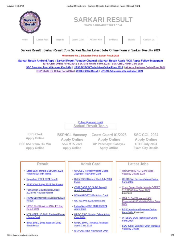 Image Result For Sarkariresult Com Sarkari Results Latest Online Form Result