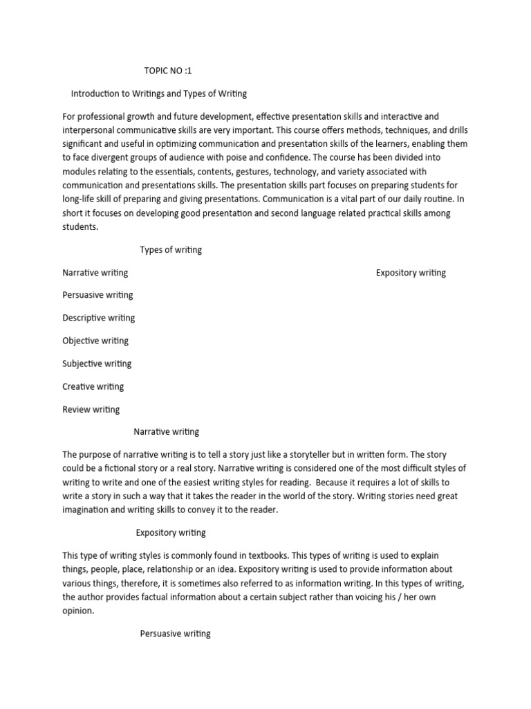 Types of Writing and Presentation Skills | PDF | Narrative | Non Fiction