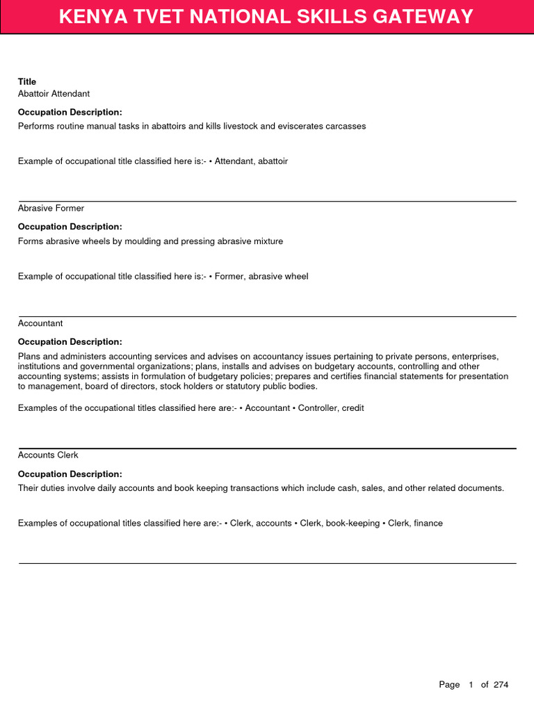 Kenya TVET Occupational Titles Guide | PDF | Agriculture | Air Traffic ...