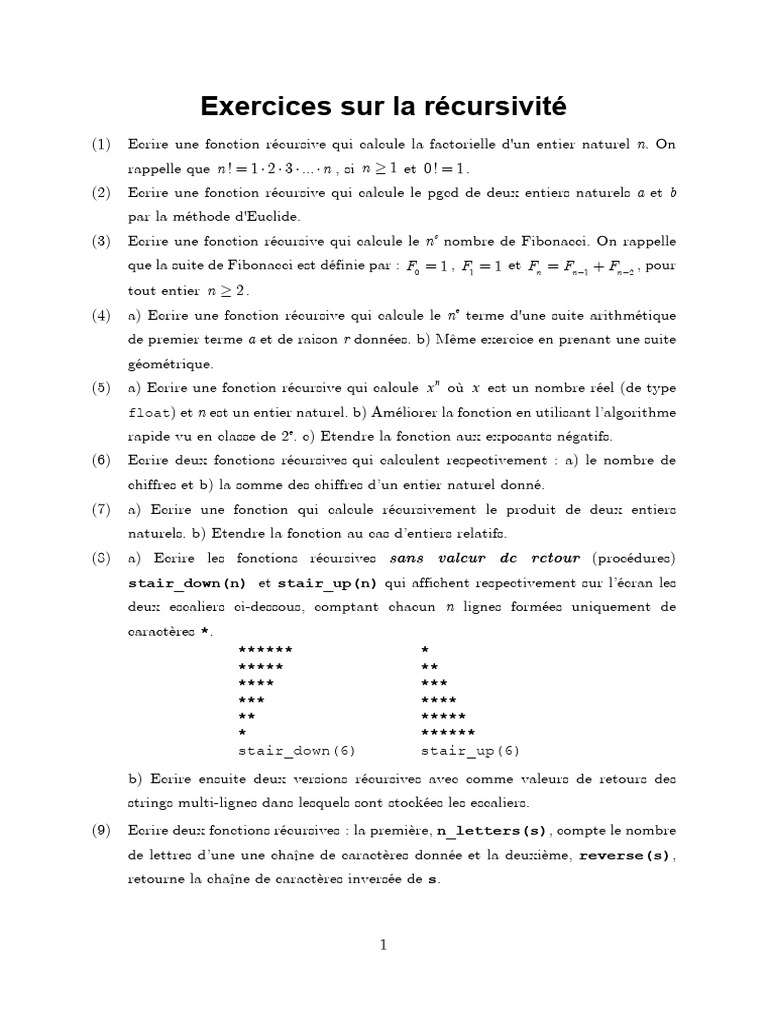 Exercices de récursivité en Python | PDF | Mathématiques | Arithmétique