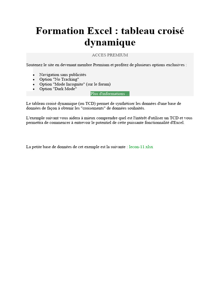 Formation TCD Excel 2007 à Dieppe | PDF | Microsoft Excel | Informatique