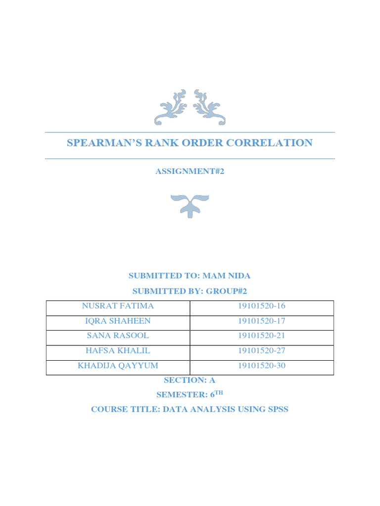Spearman Rank Order Correlation Guide | PDF | Spearman's Rank ...
