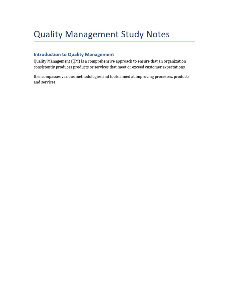 Quality Management Study Guide | PDF | Quality Management | Six Sigma