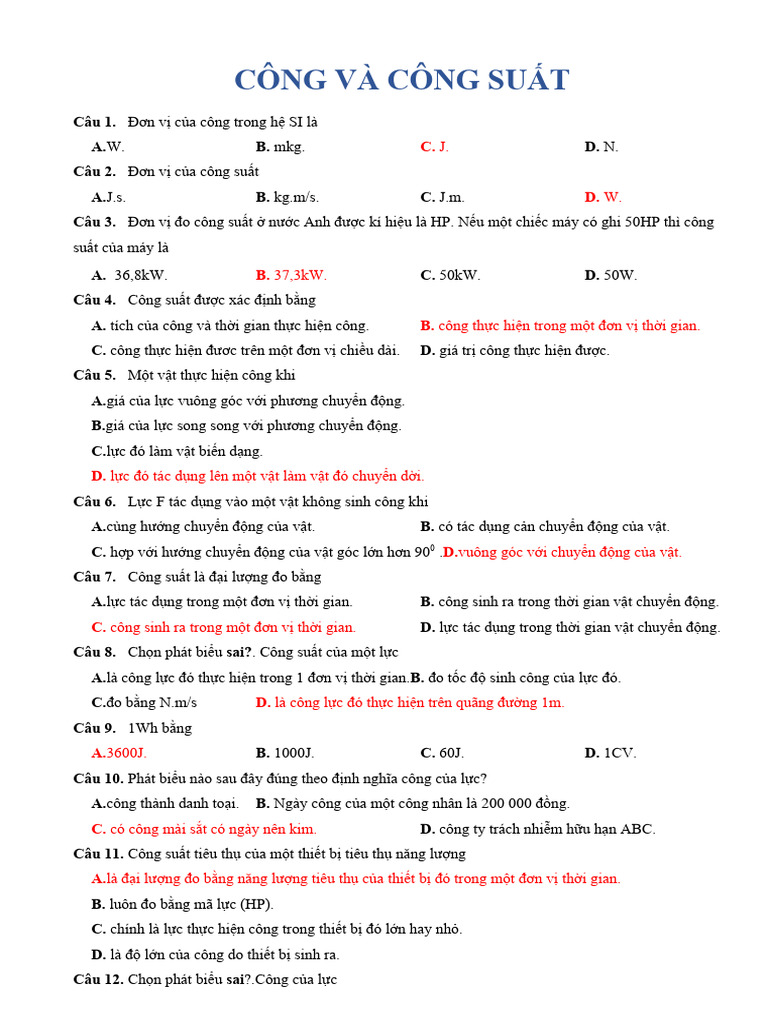 80 cau trac nghiem cong va cong suat co dap an file word pdf