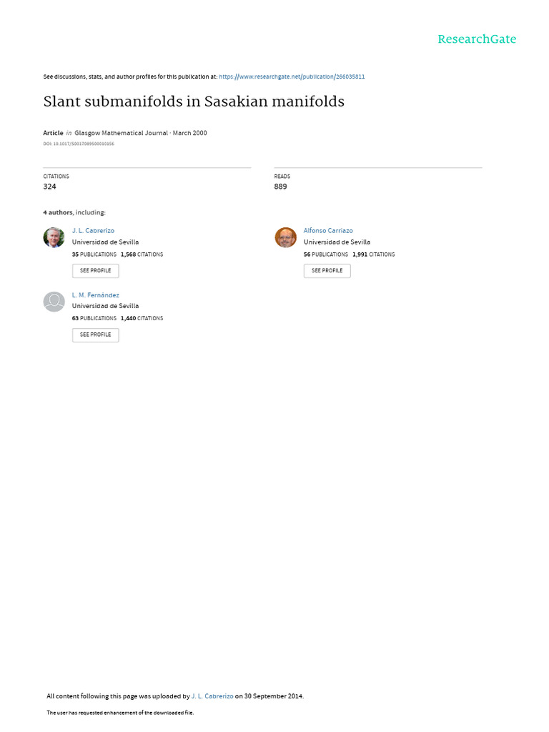 2000 - Slant Submanifolds in Sasakian Manifolds | PDF | Differential ...