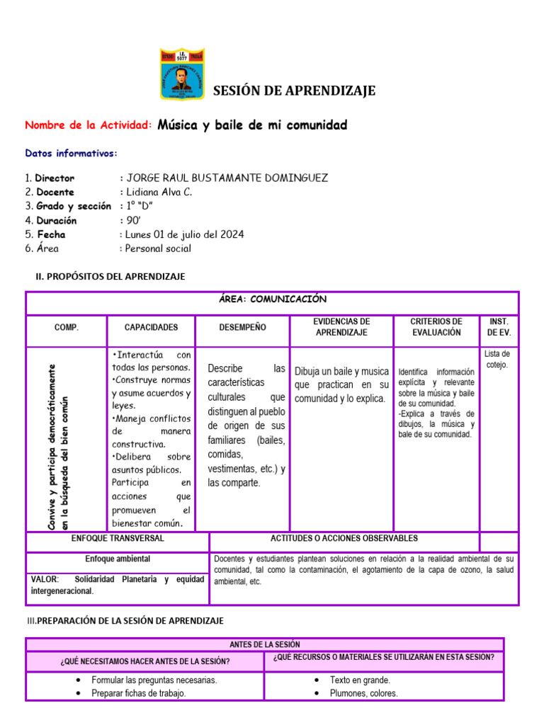 Sesion de Baile y Música de Mi Comunidad | PDF | Bailes | Aprendizaje