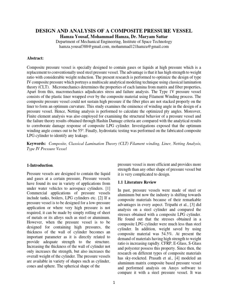 Design and Analysis of A Composite Pressure Vessel | PDF | Composite ...