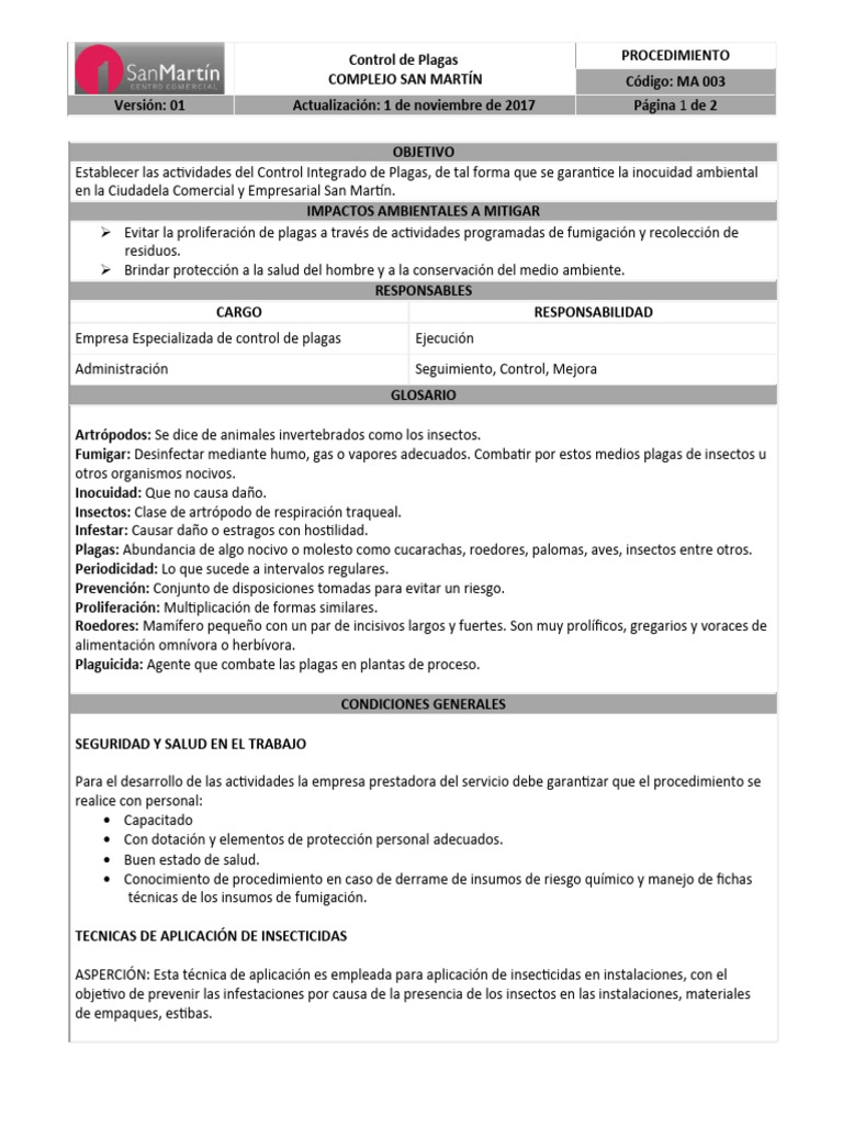 Procedimiento de Control de Plagas San Martín | PDF | Pesticida | Plaga ...